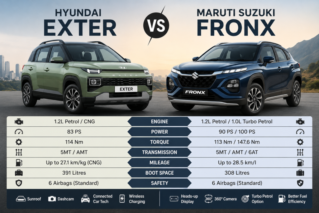 Hyundai Exter vs Maruti Suzuki Fronx